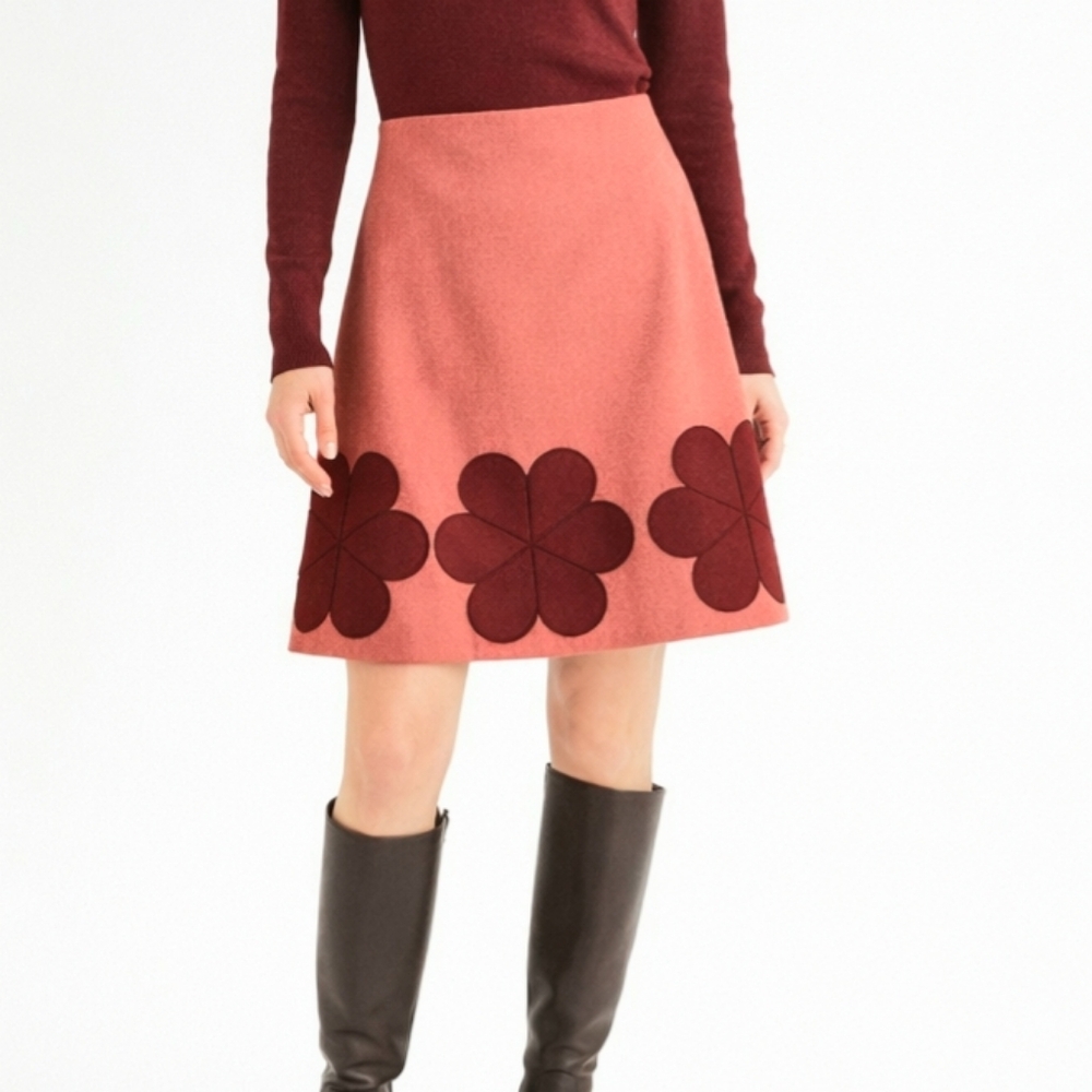 Boden Wool Blend Floral Applique Color Block Skirt 10 Long Tall